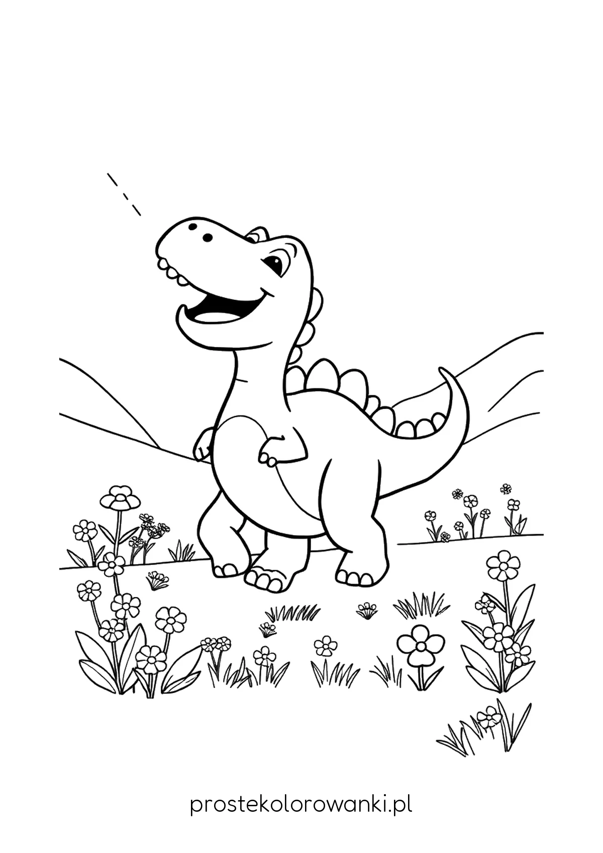 Kolorowanki dla dzieci do druku A4 – uśmiechnięty dinozaur