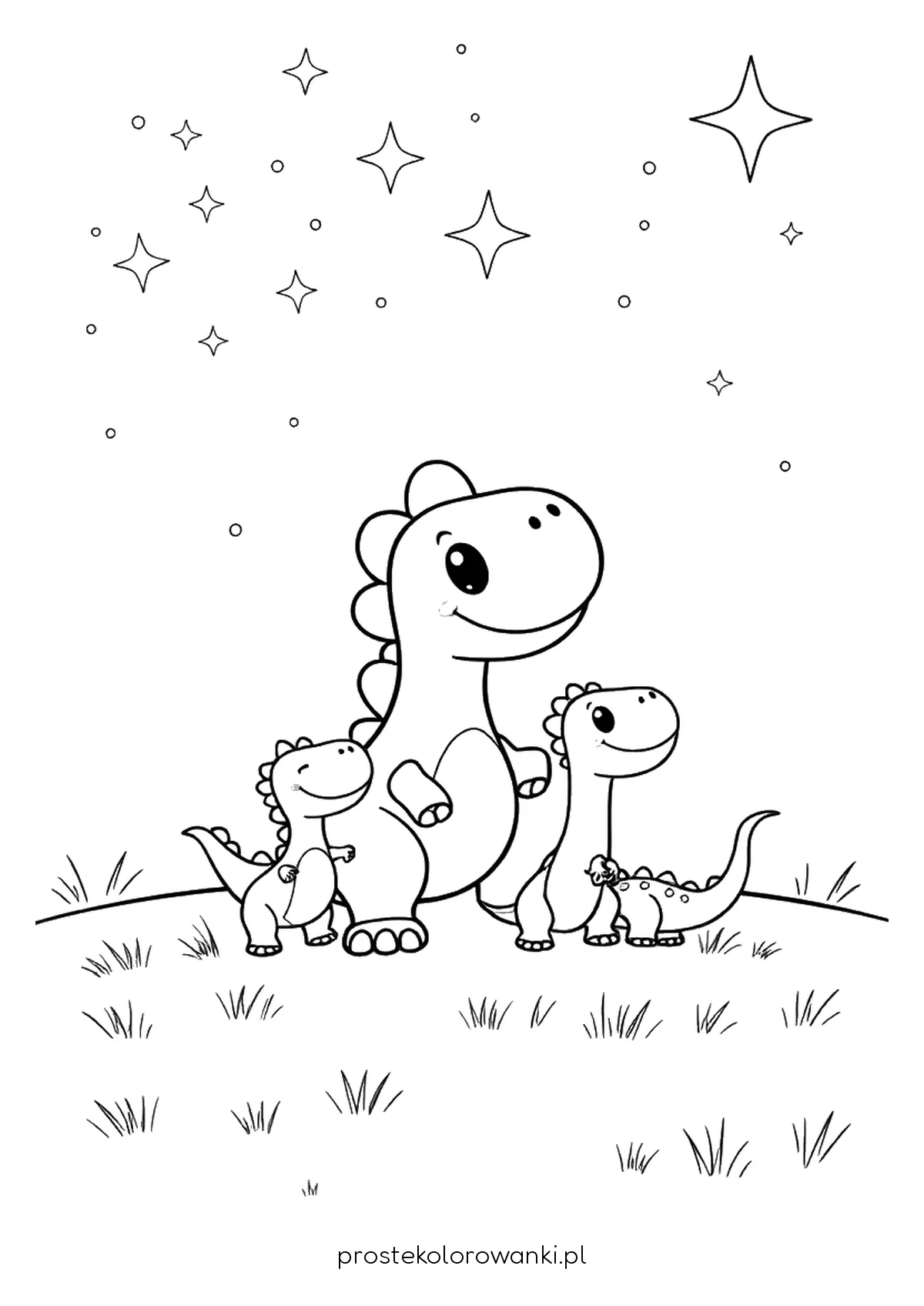 Przyjazne dinozaury pod rozgwieżdżonym niebem
