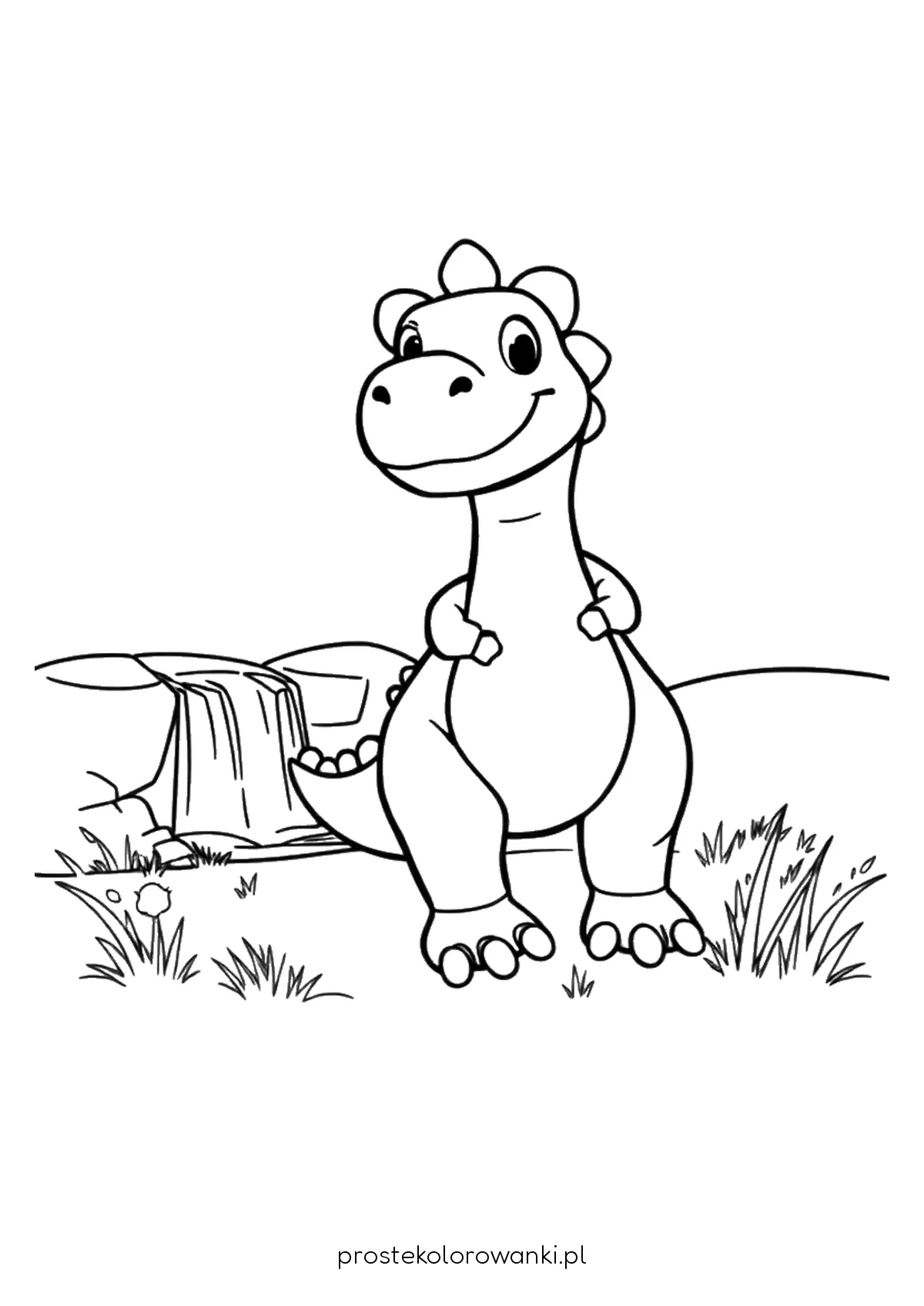 Uśmiechnięty mały dinozaur na wzgórzu