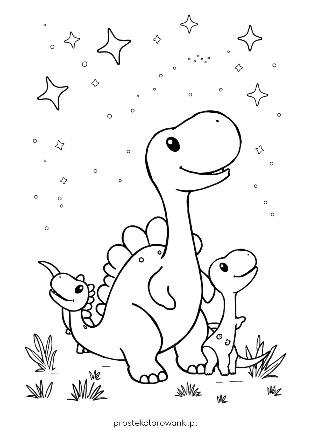 Mama dinozaur z maluszkami wśród gwiazdek