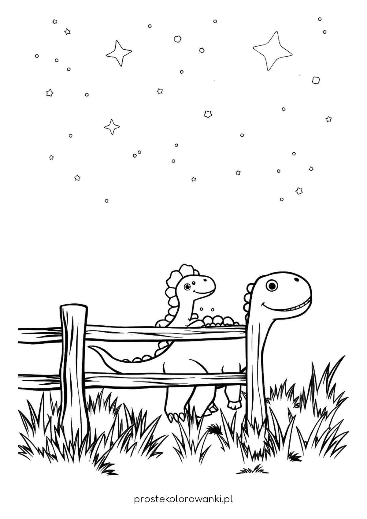Dwa dinozaury za drewnianym płotkiem w nocy