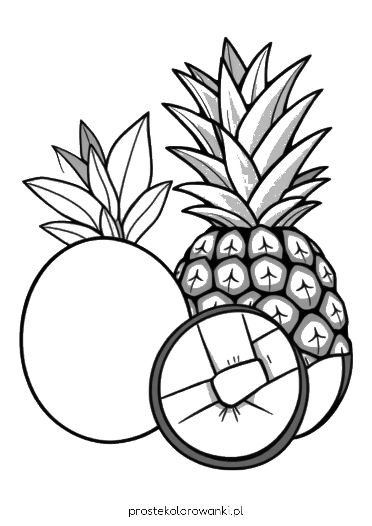 Egzotyczny ananas i pokrojone mango – łatwa kolorowanka z grubym obrysem A4