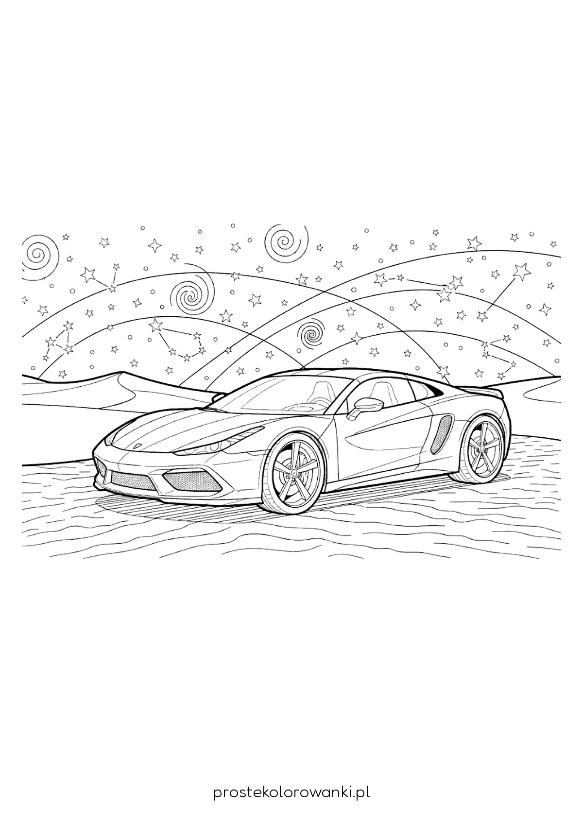 Sportowe auto pod rozgwieżdżonym niebem