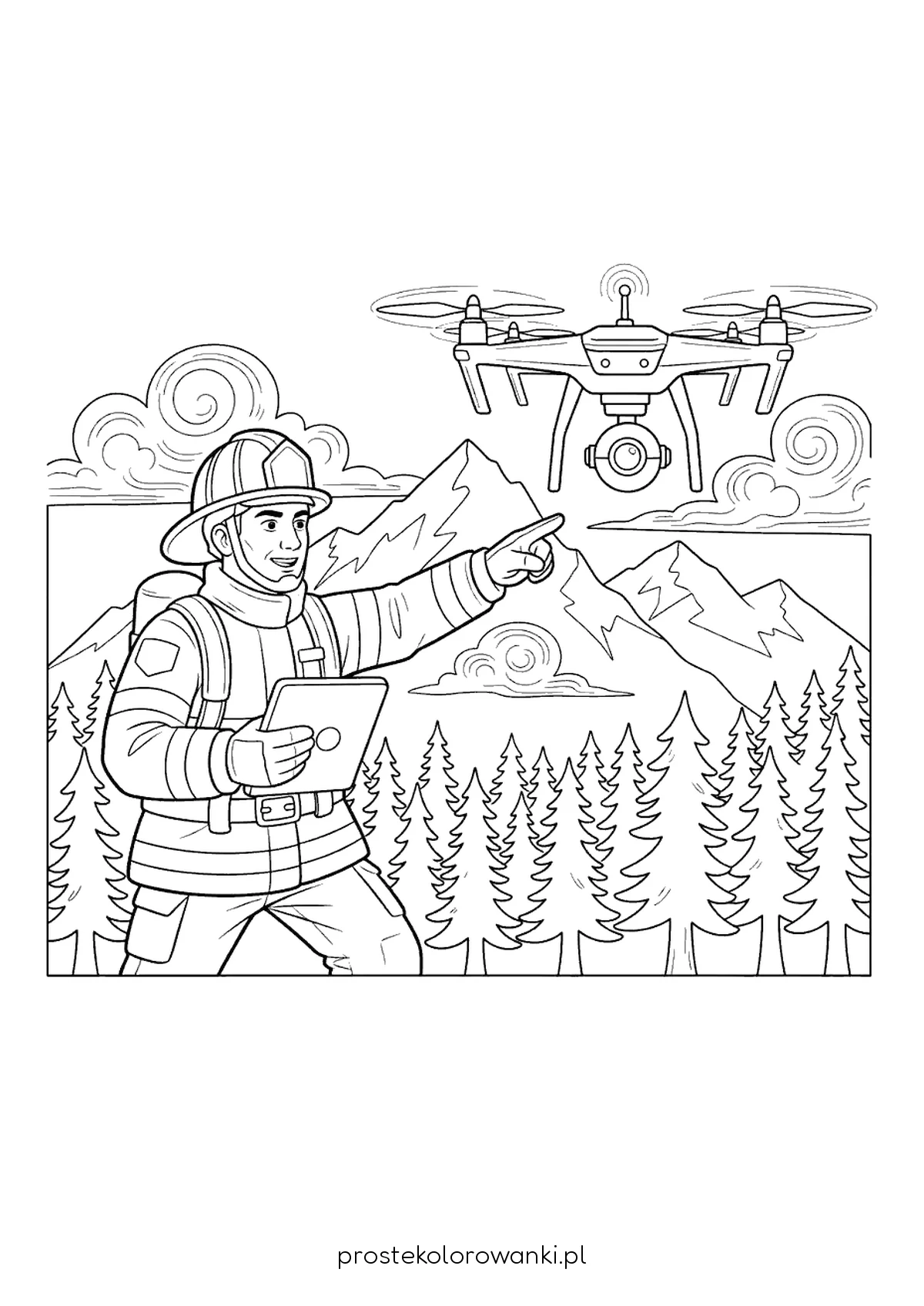 Strażak sterujący dronem ratunkowym
