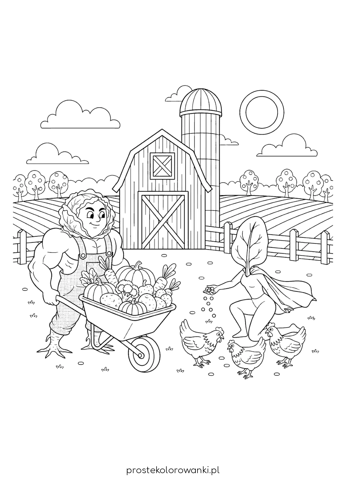Brokuł farmer z taczką na farmie